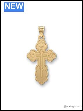14K Double-Bonded Gold Orthodox Cross Pendant Necklace Women Men